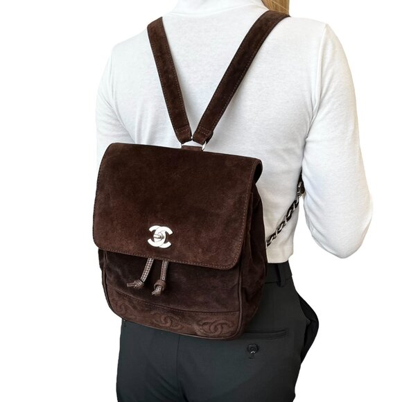 CHANEL Vintage CC Mark Logo Turn Lock Backpack Stitch Brown Silver [106334] - Picture 2 of 12